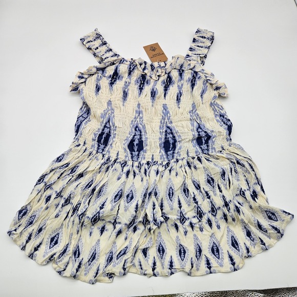 Romantic Gypsy Dresses & Skirts - Romantic‎ Gypsy Geometric Printed Ruffle Tiered Dress Ivory Blue 1X